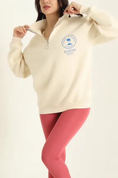 Taş Şardonlu Yarım Fermuarlı Bayan Sweat 326431