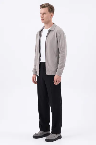 Taş Selanik Polo Yaka Fermuarlı Erkek Hırka 494536