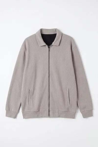 Taş Selanik Polo Yaka Fermuarlı Erkek Hırka 494536