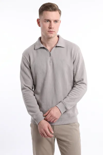 Taş Selanik Yarım Fermuarlı Polo Yaka Erkek Sweatshirt 494489