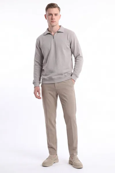 Taş Selanik Yarım Fermuarlı Polo Yaka Erkek Sweatshirt 494489
