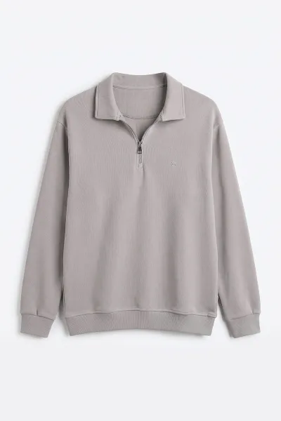 Taş Selanik Yarım Fermuarlı Polo Yaka Erkek Sweatshirt 494489