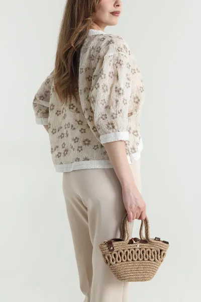 Taş Şerit Detay Nakışlı Tencel Kadın Hırka 464167