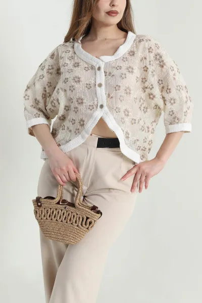 Taş Şerit Detay Nakışlı Tencel Kadın Hırka 464167