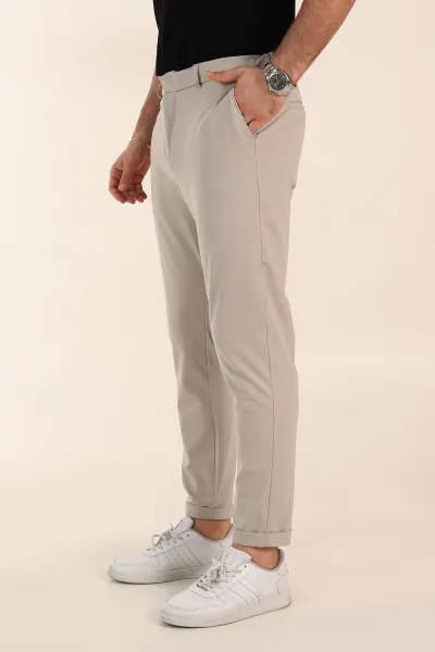 Taş Slim Fit Bel Arkası Lastikli Duble Paça Erkek Yazlık Kumaş Pantolon 365848