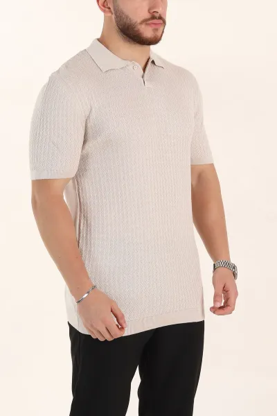 Taş Slim Fit Desenli Düğmeli Polo Yaka Erkek Tişört 358320