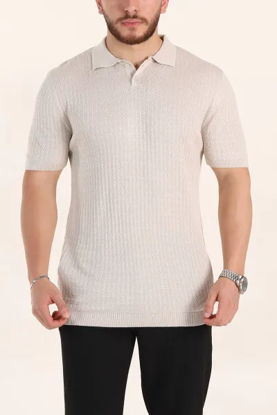 Taş Slim Fit Desenli Düğmeli Polo Yaka Erkek Tişört 358320