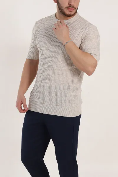 Taş Slim Fit Dokulu Kısa Kollu Erkek Triko Tişört 338900