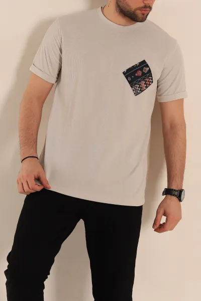 Taş Slim Fit Etnik Desen Yamalı Duble Kol Erkek Tişört 268711