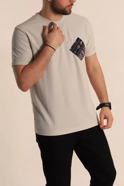 Taş Slim Fit Etnik Desen Yamalı Duble Kol Erkek Tişört 268711