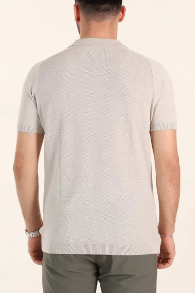 Taş Slim Fit Omuz Şerit Detaylı Fermuarlı Polo Yaka Erkek Triko Tişört 358402
