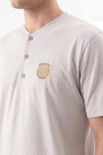 Taş Süprem Kumaş Düğmeli Erkek Şortlu Pijama Takımı 465817