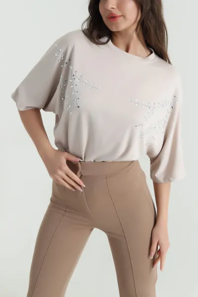 Taş Taş İşlemeli Modal Kadın Bluz 463028