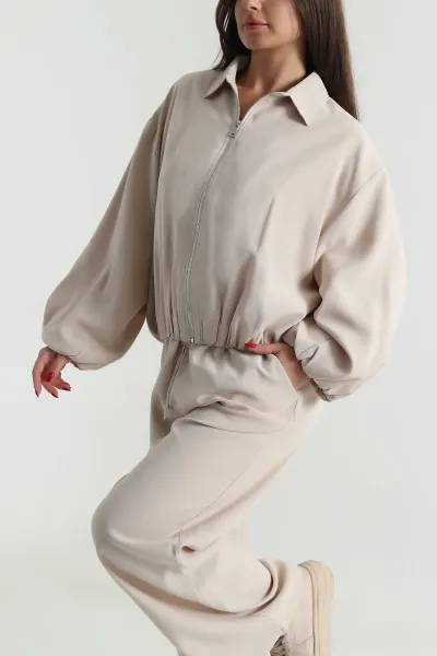 Taş Tencel Gabardin Astarlı Kadın İkili Takım 490936