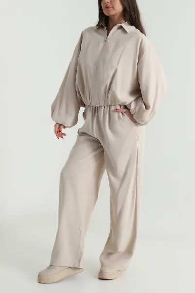 Taş Tencel Gabardin Astarlı Kadın İkili Takım 490936
