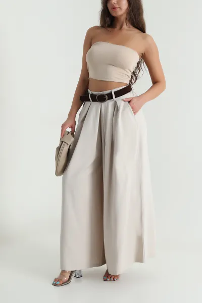 Taş Tencel Pileli Kadın Pantolon 483934