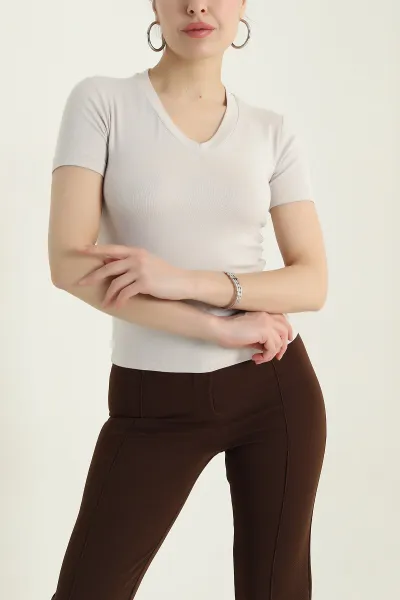 Taş V Yaka Likralı Kadın Bluz 437224