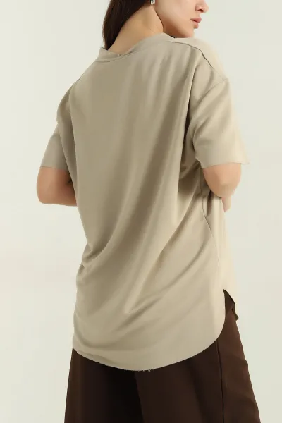 Taş V Yaka Modal Kadın Tişört 346377