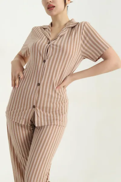 Taş Viskon Düğmeli Kadın Pijama Takımı 341731