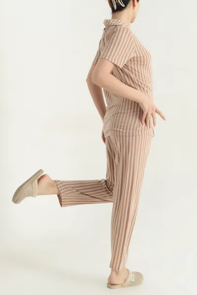 Taş Viskon Düğmeli Kadın Pijama Takımı 341731