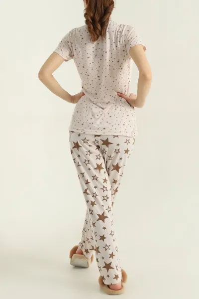 Taş Viskon Düğmeli Kadın Pijama Takımı 347399