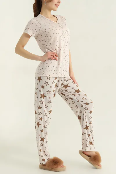 Taş Viskon Düğmeli Kadın Pijama Takımı 347399