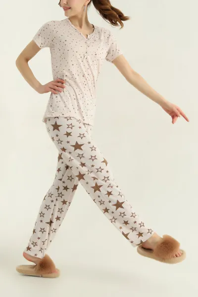 Taş Viskon Düğmeli Kadın Pijama Takımı 347399