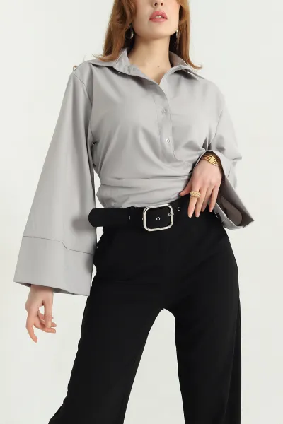 Taş Yandan Bağlamalı Bayan Poplin Gömlek 337795