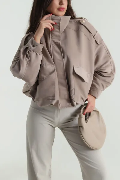 Taş Yarasa Kol Kadın Süet Bomber Mont 490559