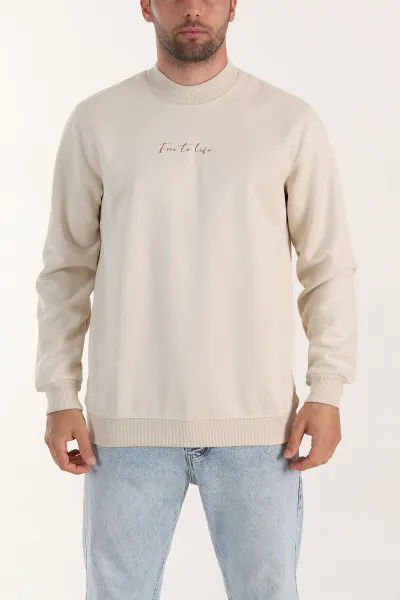 Taş Yazı Detaylı Bisiklet Yaka Erkek Sweatshirt 396977