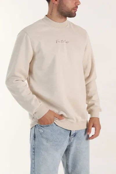 Taş Yazı Detaylı Bisiklet Yaka Erkek Sweatshirt 396977