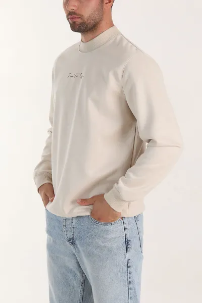 Taş Yazı Detaylı Bisiklet Yaka Erkek Sweatshirt 396977