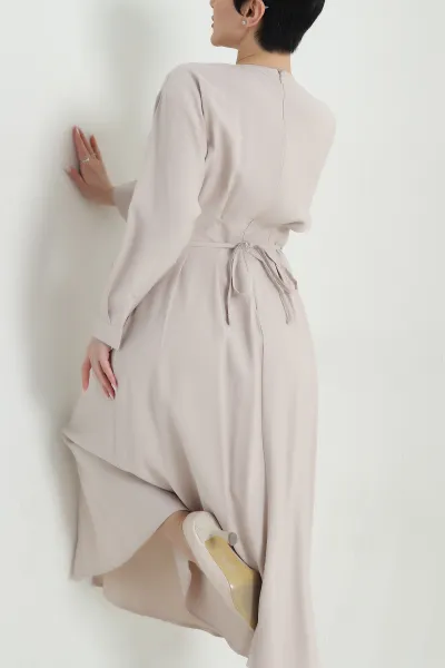 Taş Yırtmaçlı Tencel Kadın Elbise 449040