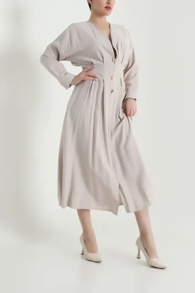 Taş Yırtmaçlı Tencel Kadın Elbise 449040