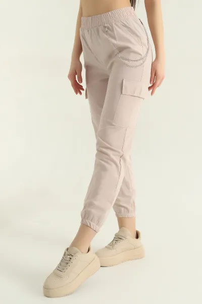 Taş Zincirli Kargo Cep Kadın Jogger Pantolon 356790