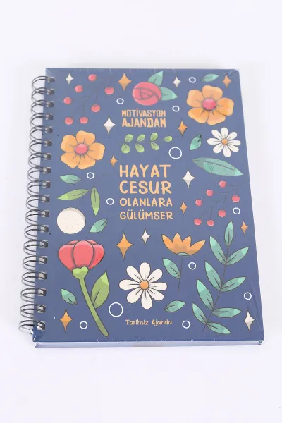 Tasarımlı Spiralli Sticker'lı Tarihsiz Konuşan Ajanda - Haftalık Planlayıcı Defter 393045