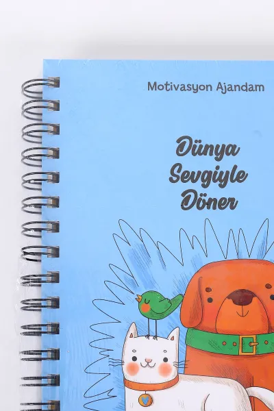 Tasarımlı Spiralli Sticker'lı Tarihsiz Konuşan Ajanda - Haftalık Planlayıcı Defter 393050