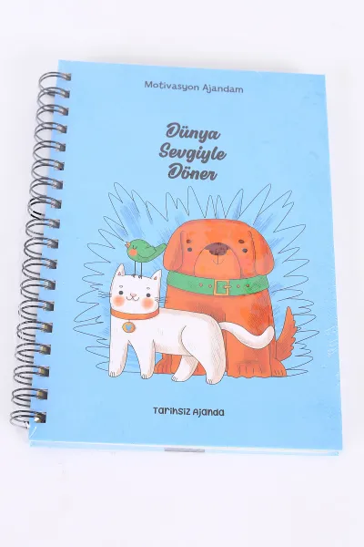 Tasarımlı Spiralli Sticker'lı Tarihsiz Konuşan Ajanda - Haftalık Planlayıcı Defter 393050