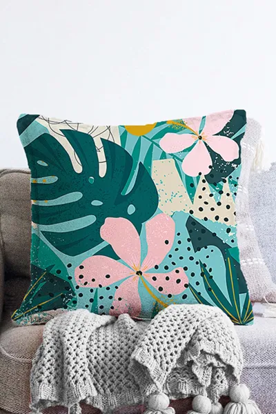 Yeşil 43x43 Dijital Baskılı Fermuarlı Modern Kırlent Kılıfı 272881