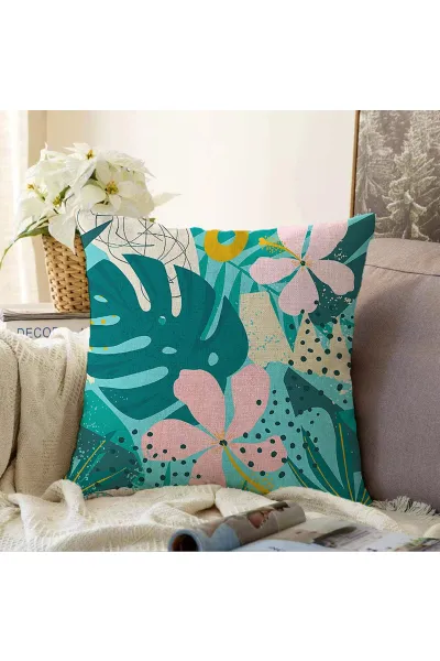 Yeşil 43x43 Dijital Baskılı Fermuarlı Modern Kırlent Kılıfı 272881
