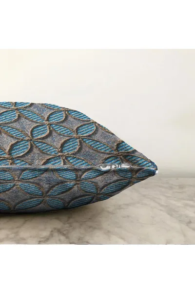 Mavi 43x43 Dijital Baskılı Fermuarlı Modern Kırlent Kılıfı 272891
