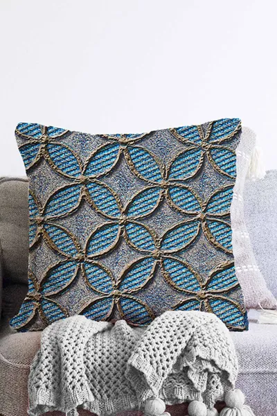 Mavi 43x43 Dijital Baskılı Fermuarlı Modern Kırlent Kılıfı 272891