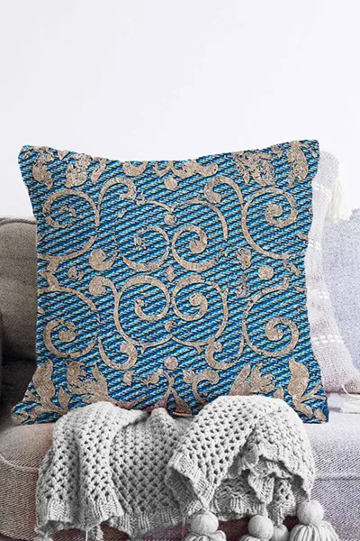 Mavi 43x43 Dijital Baskılı Fermuarlı Modern Kırlent Kılıfı 272901