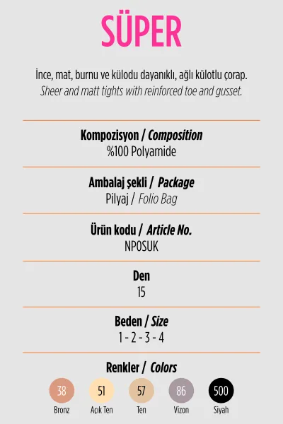 Ten-57 Penti Süper 15 Den Kadın Külotlu Çorap 420807
