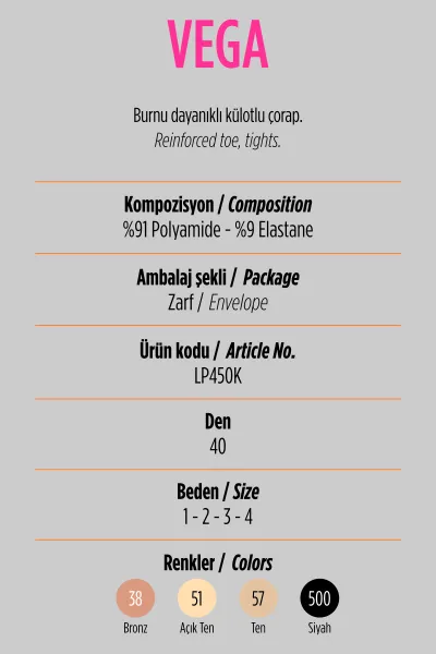 Ten-57 Penti Vega 40 Den Burnu Dayanıklı Kadın Külotlu Çorap 420408