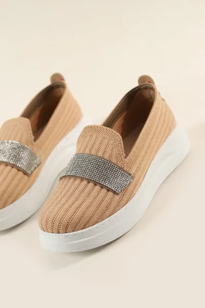 Ten Beyaz Triko Taş Tasarım Loafer Ayakkabı 262225