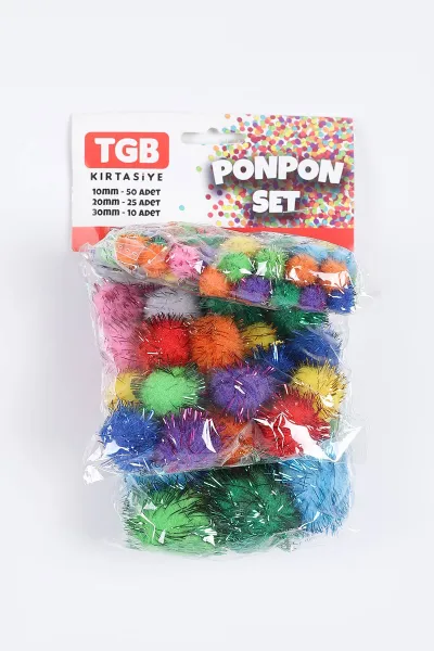 Tgb Renkli Simli 3'lü Ponpon Seti - (Etkinlik ve El İşi Süsü) 384902