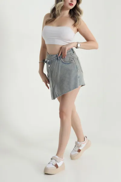 Tint Cepli Fermuarlı Kadın Kot Şort Etek 479976