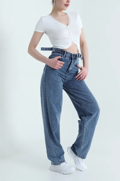 Tokalı Baggy Kadın Kot Pantolon 446069