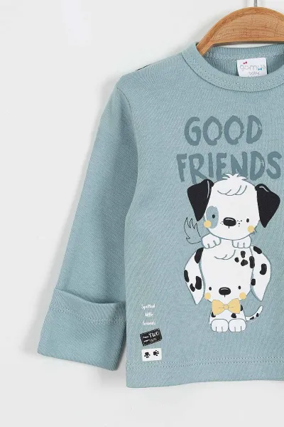 Turkuaz (0-3 Ay) Good Friends Baskılı Patikli Erkek Bebek 3'lü Takım 423172